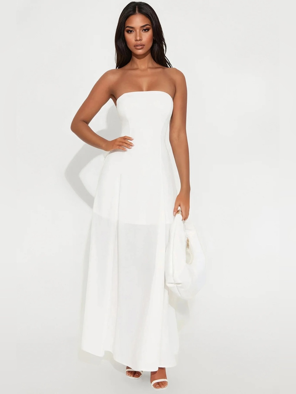 Fashion Nova Strapless White Maxi Gown